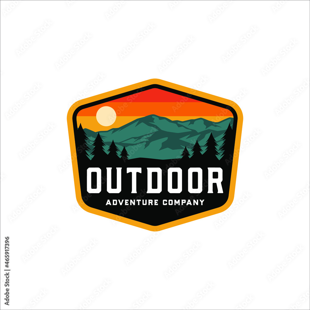 Outdoor adventure badge logo with retro design