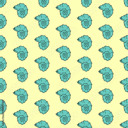 Vector seamless pattern with seashells. Creative design with color seashells on the color background. Vector illustration. Textile pattern, print pattern. Wrapping-paper with seashells