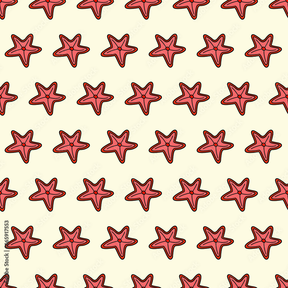 Vector seamless pattern with  sea  star fish. Creative design with color star fish on the color background. Vector illustration. Textile pattern, print pattern. Wrapping-paper star fish