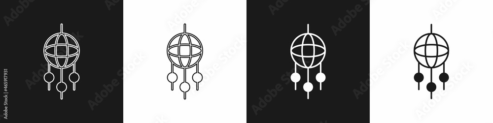 Set Dream catcher with feathers icon isolated on black and white background. Vector
