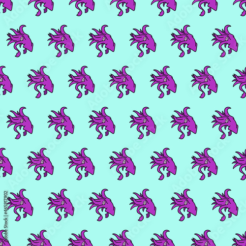 Vector seamless pattern with squid. Creative design with color squid on the color background. Vector illustration. Textile pattern, print pattern. Wrapping-paper squid.