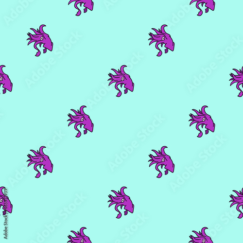 Vector seamless pattern with squid. Creative design with color squid on the color background. Vector illustration. Textile pattern, print pattern. Wrapping-paper squid.