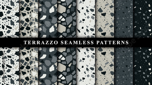 Set of terrazzo seamless patterns. Terrazzo floor pattern. Terrazzo seamless pattern. Collection of terrazzo pattern