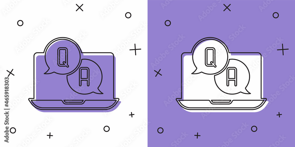 Set Speech bubbles with Question and Answer icon isolated on white and purple background. Q and A symbol. FAQ sign. Chat speech bubble and chart. Vector Set Speech bubbles with Question and Answer icon isolated on white and purple background. Q and A symbol. FAQ sign. Chat speech bubble and chart. Vector