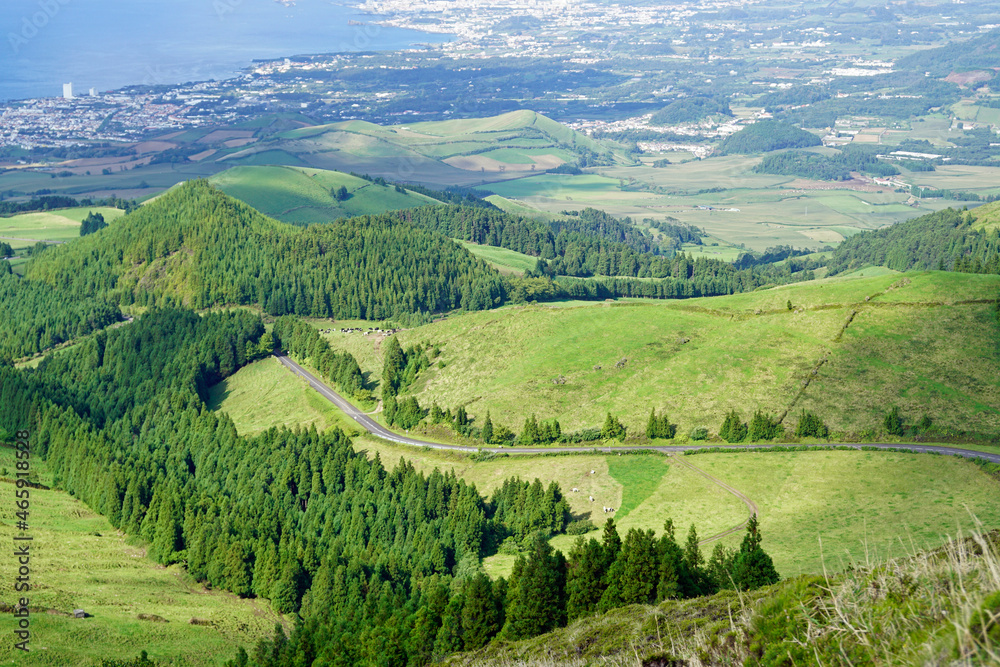 curvy road through azores mountans