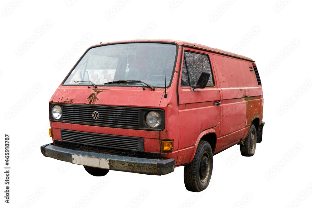 Berlin, Germany - 29 October 2021: transporter t3 isolated. Old vintage vw t3 on empty white background. Old crash mini bus van. Stock Photo | Adobe Stock