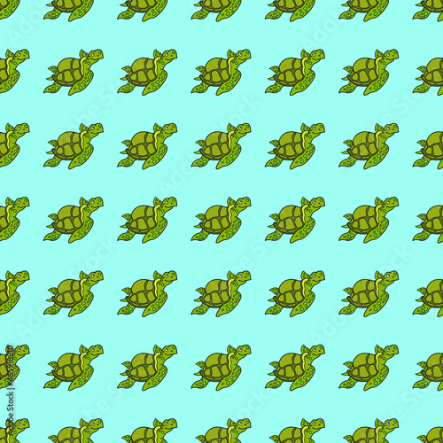 Vector seamless pattern with turtle. Creative design with color turtles on the color background. Vector illustration. Textile pattern, print pattern. Wrapping-paper with tortoise