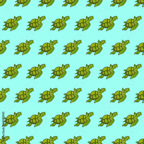 Vector seamless pattern with turtle. Creative design with color turtles on the color background. Vector illustration. Textile pattern, print pattern. Wrapping-paper with tortoise