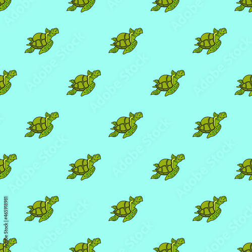 Vector seamless pattern with turtle. Creative design with color turtles on the color background. Vector illustration. Textile pattern, print pattern. Wrapping-paper with tortoise
