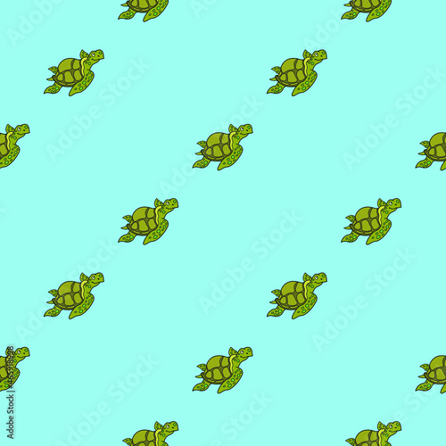 Vector seamless pattern with turtle. Creative design with color turtles on the color background. Vector illustration. Textile pattern, print pattern. Wrapping-paper with tortoise