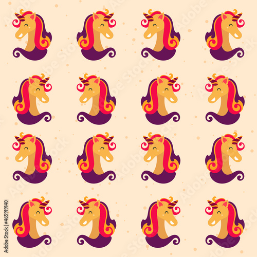Colorful Horse Face Seamless Pattern Background.