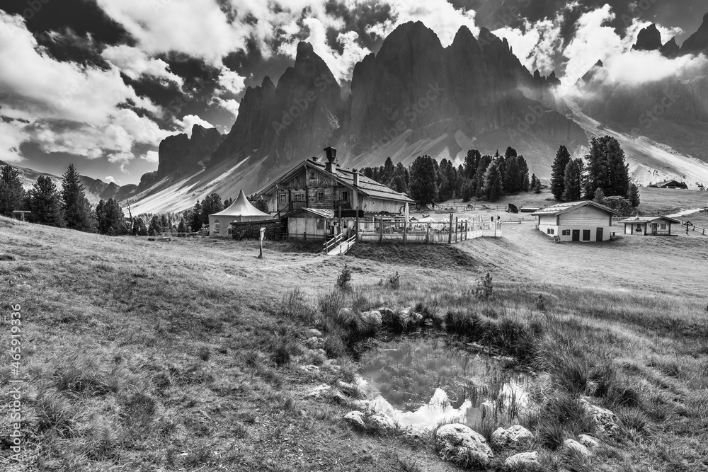 Funes Dolomites. The Odle. Black and white.