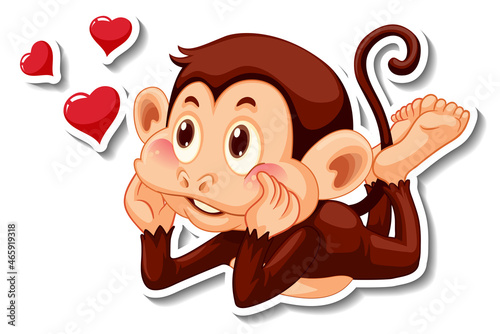 Monkey in love cartoon character sticker