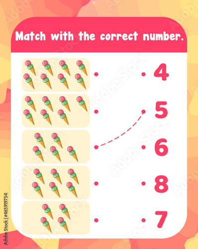 Count and match numbers math worksheet template