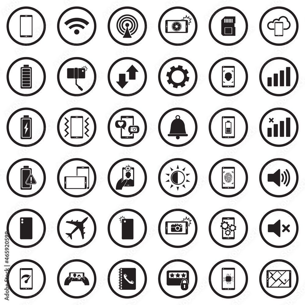 Mobile Phone Icons. Black Flat Design In Circle. Vector Illustration. Mobile Phone Icons. Black Flat Design In Circle. Vector Illustration.