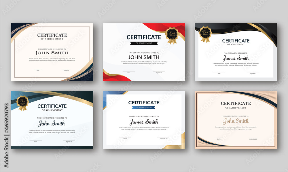 Certificate Of Achievement Template Layout In Six Options. - obrazy, fototapety, plakaty 