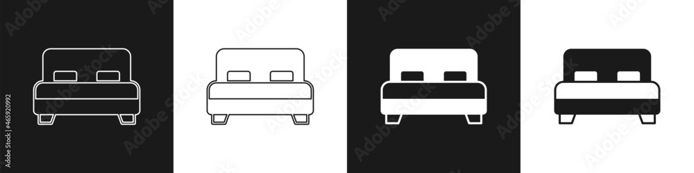 Set Big bed for two or one person icon isolated on black and white background. Vector Set Big bed for two or one person icon isolated on black and white background. Vector