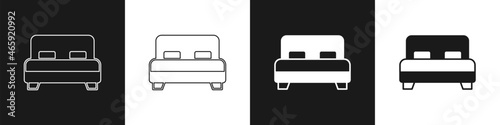 Set Big bed for two or one person icon isolated on black and white background. Vector