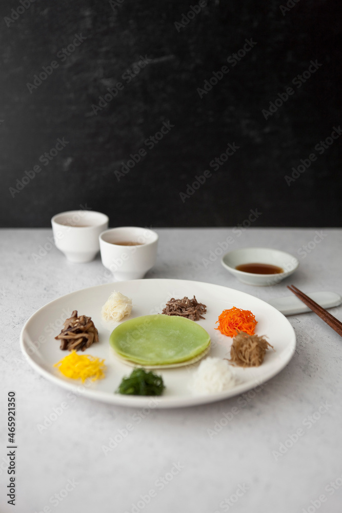 Korean traditional food, Platter of Nine Delicacies (Gujeolpan) Korean traditional food, Platter of Nine Delicacies (Gujeolpan)