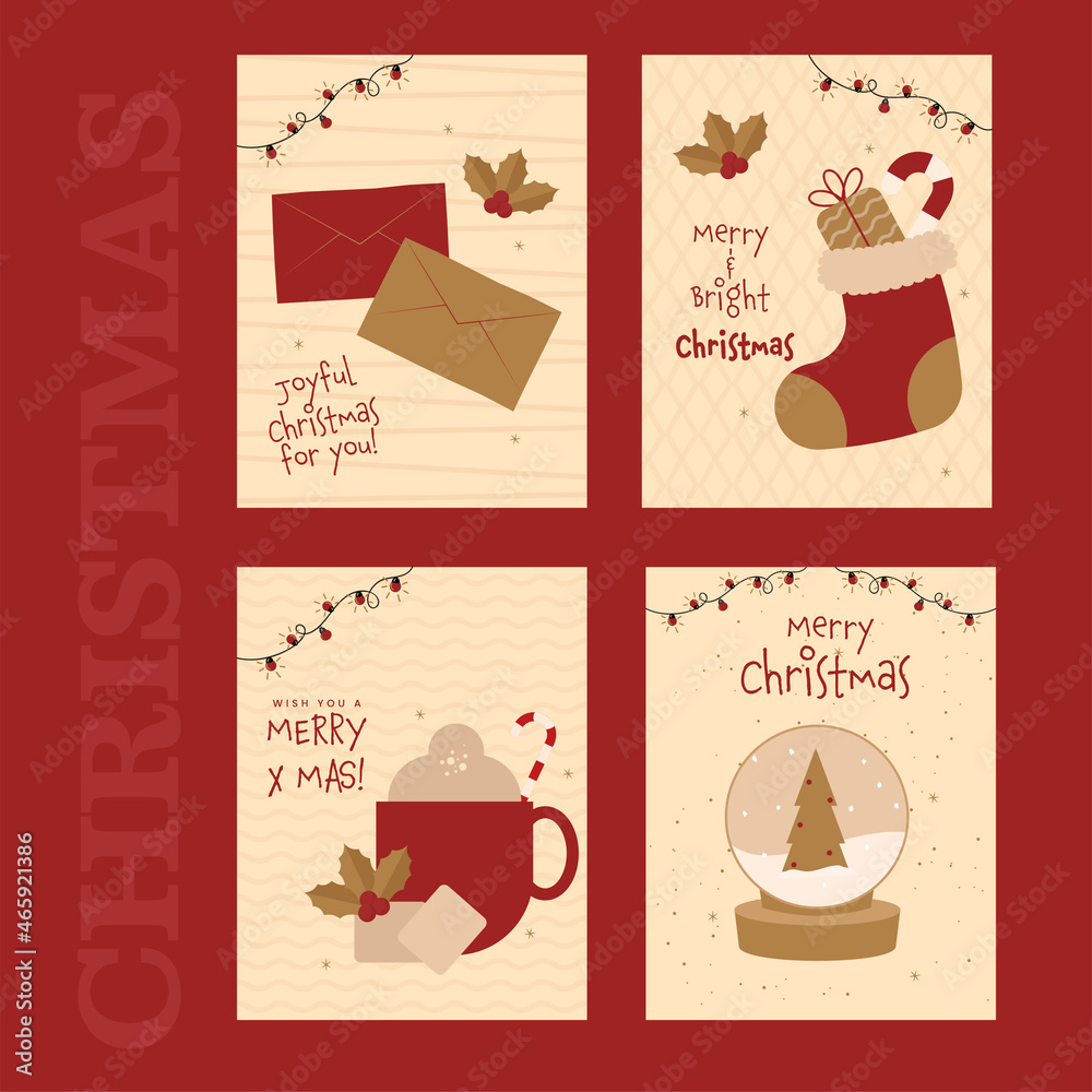 Christmas Social Media Posts Or Greeting Cards On Red Background.