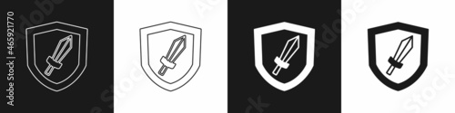 Set Sword for game icon isolated on black and white background. Vector