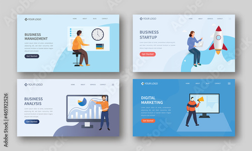 Set Of Responsive Web Banner Or Landing Page For Business Concept.