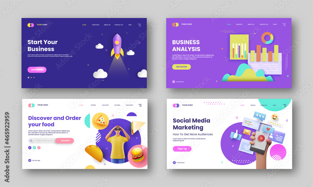 Responsive Landing Page Or Hero Image In Four Options For Business Concept. Responsive Landing Page Or Hero Image In Four Options For Business Concept.