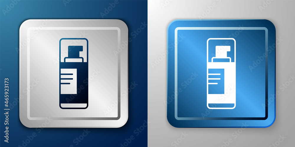 White Shaving gel foam icon isolated on blue and grey background. Shaving cream. Silver and blue square button. Vector