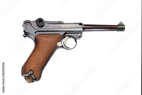 Antique German officer Pistol isolated on white background.