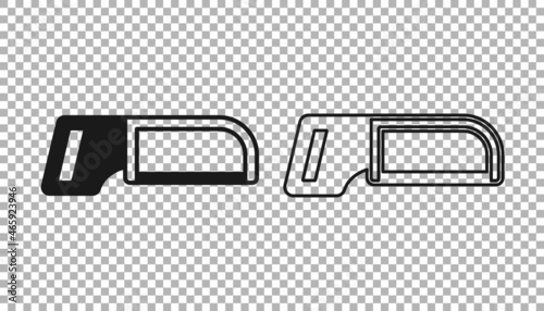 Black Hacksaw icon isolated on transparent background. Metal saw for wood and metal. Vector