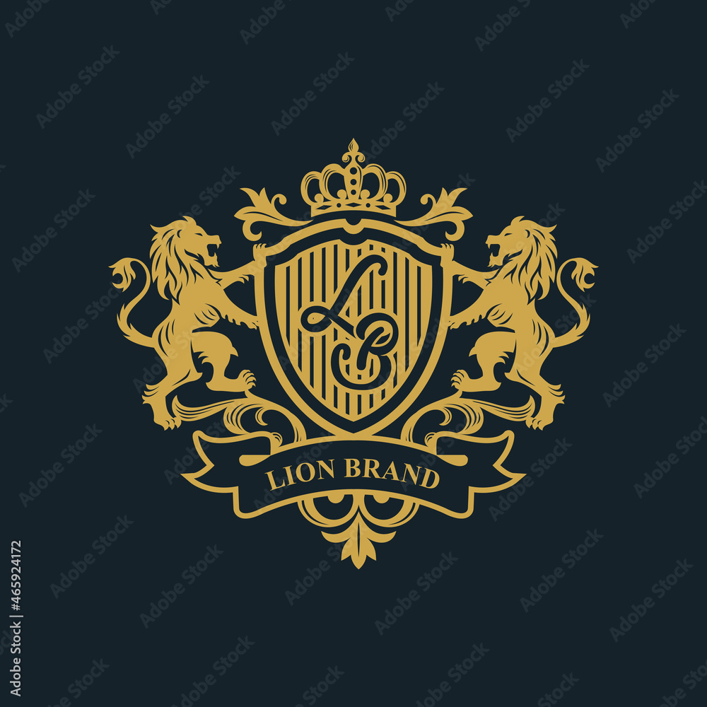 Heraldry Lion king logo Vector