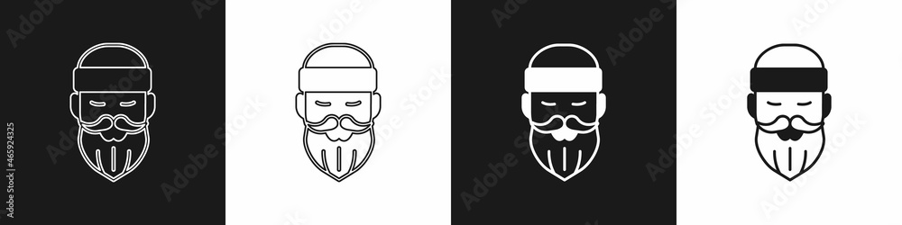 Set Bearded lumberjack man icon isolated on black and white background. Vector