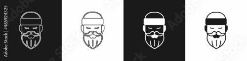 Set Bearded lumberjack man icon isolated on black and white background. Vector