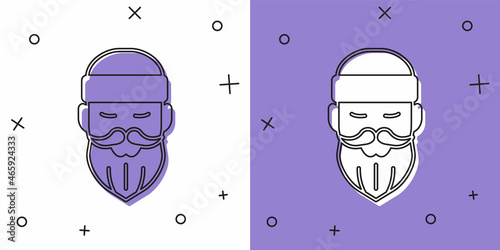 Set Bearded lumberjack man icon isolated on white and purple background. Vector