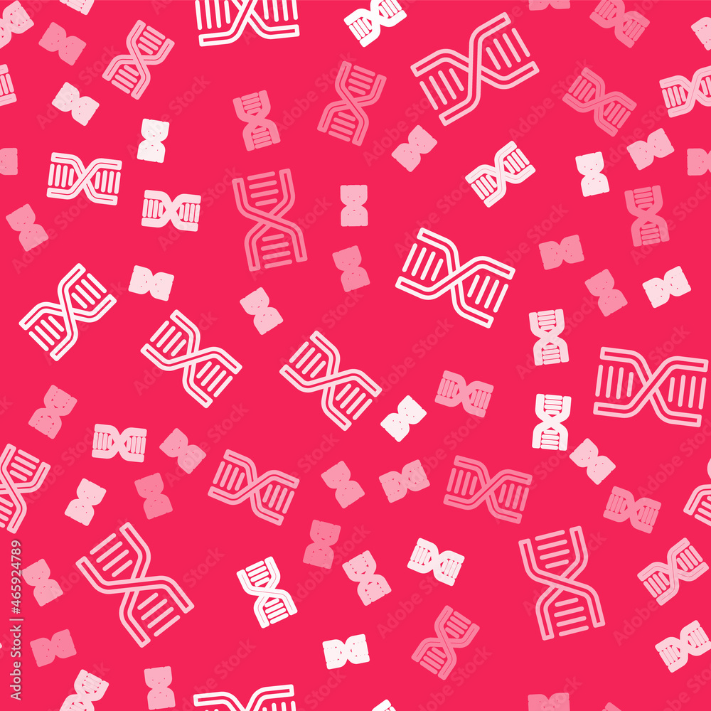 White line DNA symbol icon isolated seamless pattern on red background. Vector White line DNA symbol icon isolated seamless pattern on red background. Vector