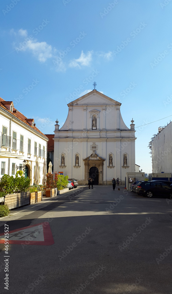 Zagreb, Croatia -  October 2021 - Catherine square with Jesuit Church of St Catherine