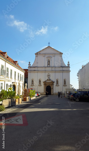 Zagreb, Croatia - October 2021 - Catherine square with Jesuit Church of St Catherine