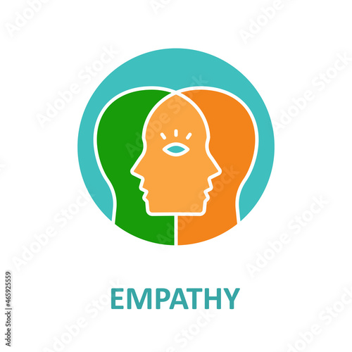 Empathy icon with two profiles. Flat illustration. Change to any any colour.