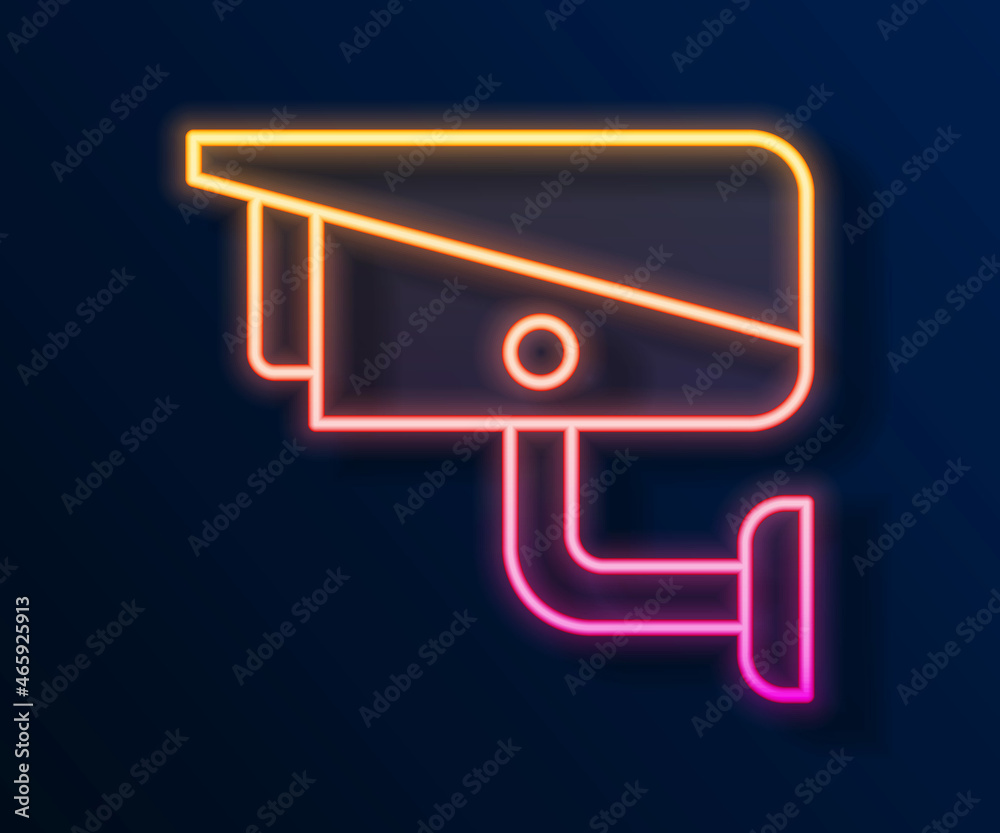 Glowing neon line Security camera icon isolated on black background. Vector Glowing neon line Security camera icon isolated on black background. Vector