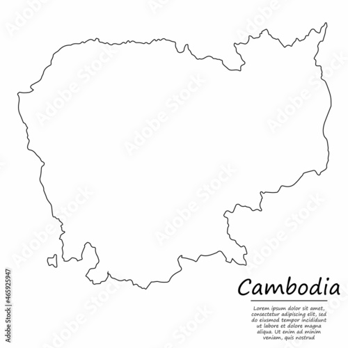 Simple outline map of Cambodia, silhouette in sketch line style