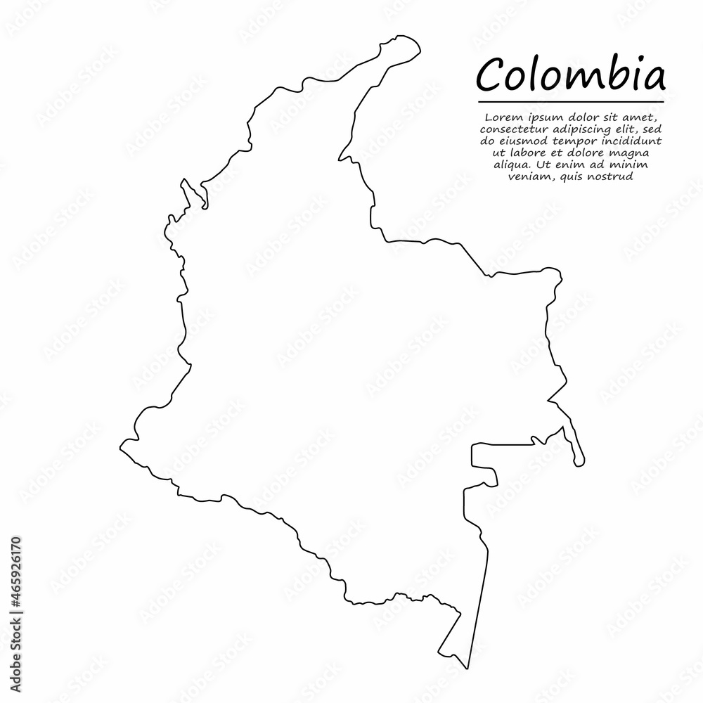 Simple outline map of Colombia, in sketch line style