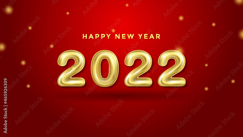 Happy New Year 2022 Background Template. Holiday Vector Illustration of 3D Balloon Numbers 2022. Minimalistic 2022 Gold Helium Balloon Numbers Background