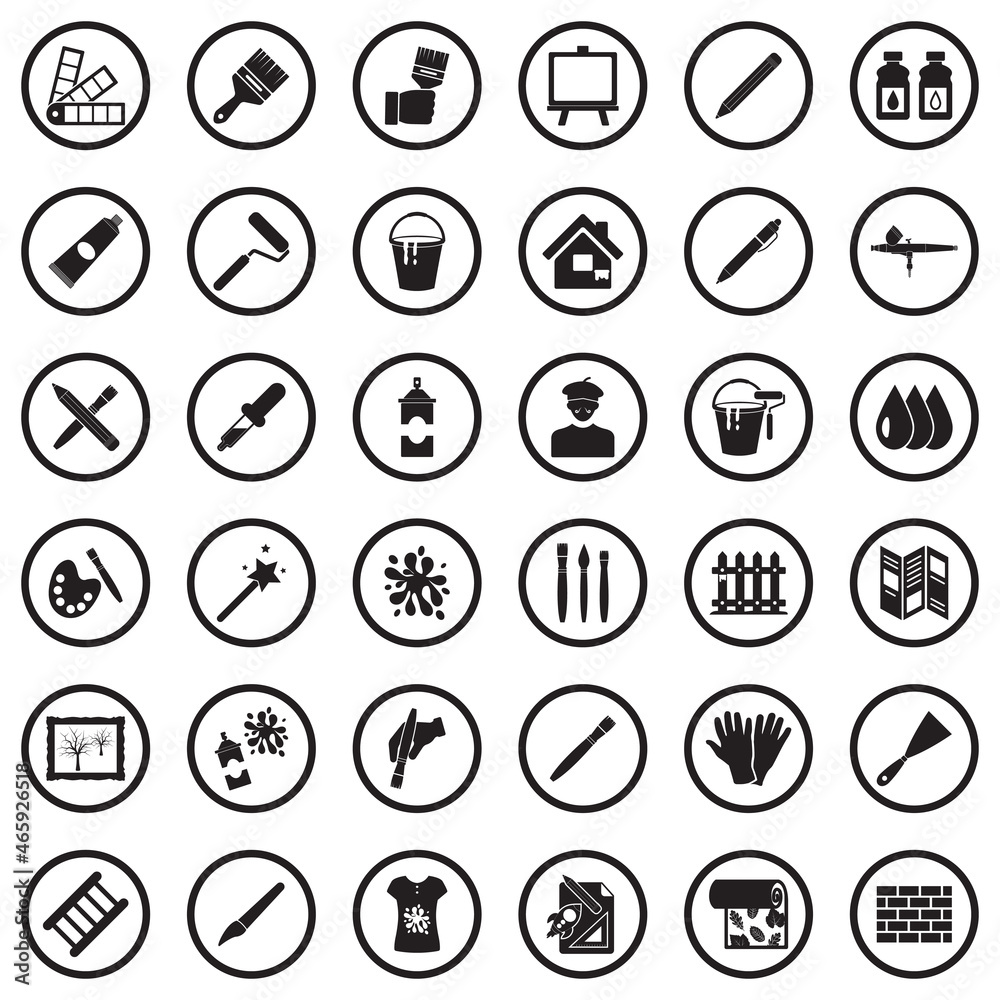 Painting Icons. Black Flat Design In Circle. Vector Illustration. Painting Icons. Black Flat Design In Circle. Vector Illustration.