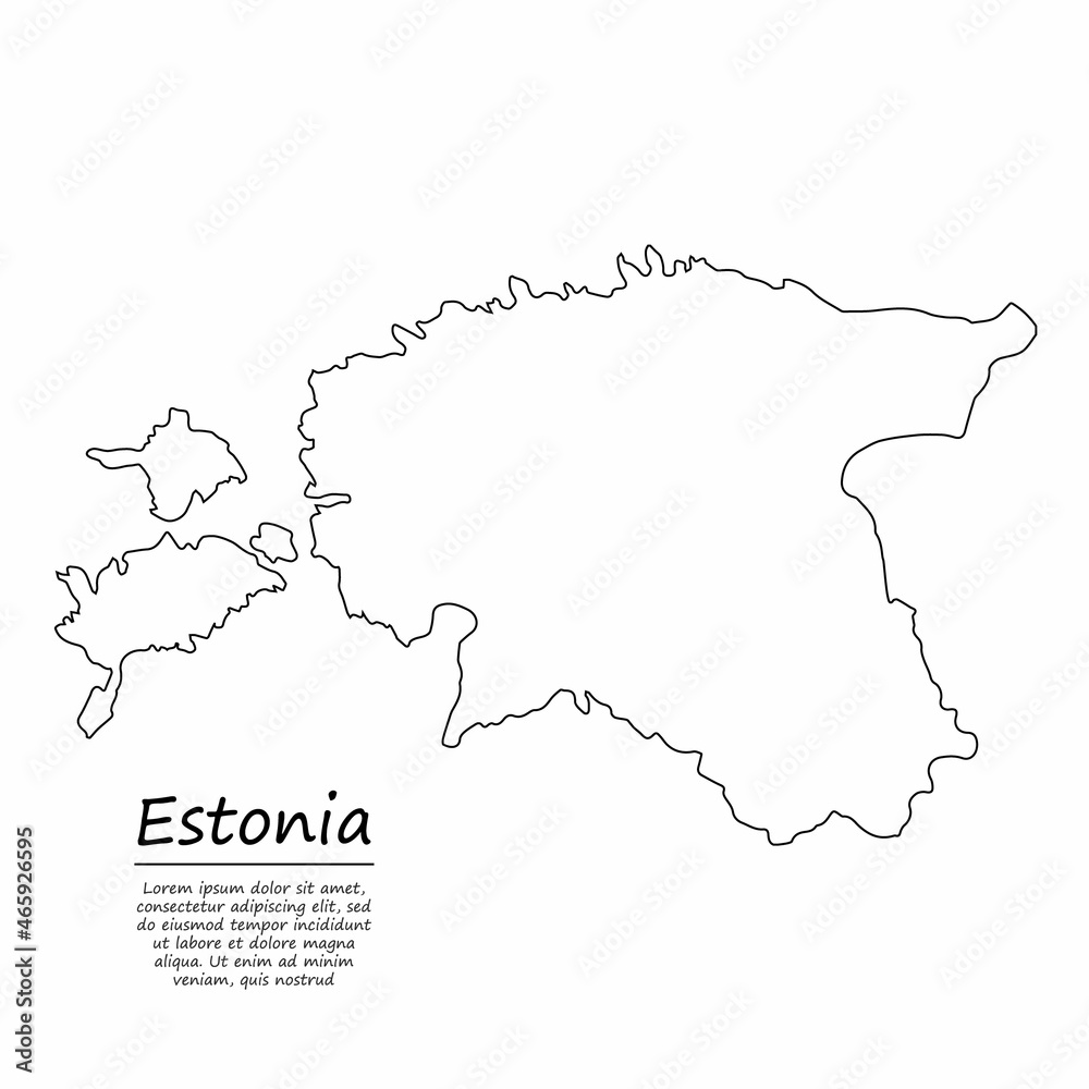 Simple outline map of Estonia, silhouette in sketch line style