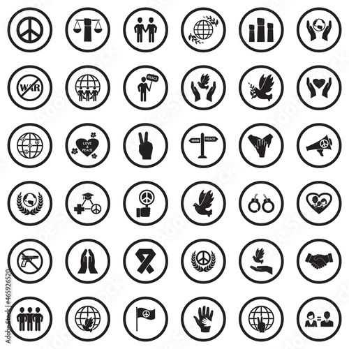 Peace Icons. Black Flat Design In Circle. Vector Illustration.