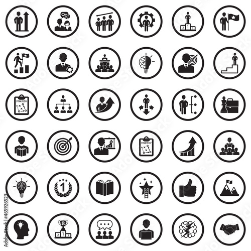 Personal Growth Icons. Black Flat Design In Circle. Vector Illustration.