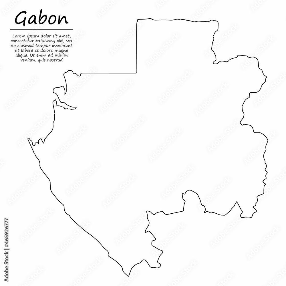 Simple outline map of Gabon, silhouette in sketch line style