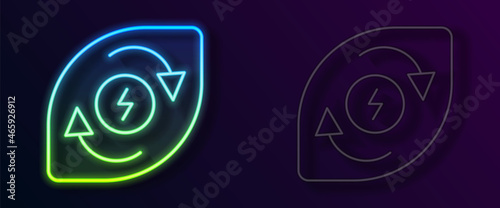 Glowing neon line Water energy icon isolated on black background. Ecology concept with water droplet. Alternative energy concept. Vector