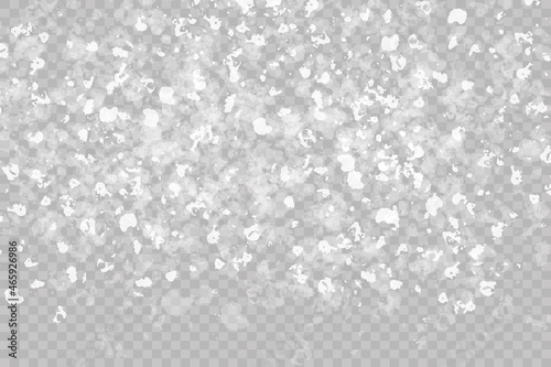 Falling Snow on Gray, Vector. Christmas Weather. Glow light effect.
