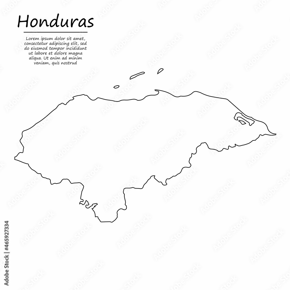 Simple outline map of Honduras, silhouette in sketch line style